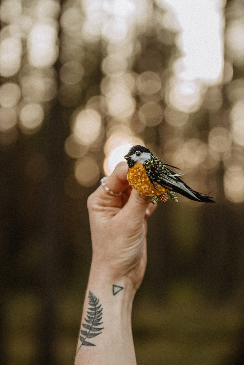 Bird pin brooch, Feather brooch pin, Crystal brooch, Bulk brooch, Womens brooch pin, Brooch for women, Modern brooch, Titmouse brooch image 2