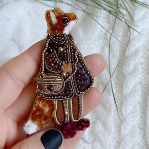 Fox brooch, Orange brooch, Beaded jewelry, Animal jewellery, Embroidery jewelry, Fox related gift, Handmade brooch, Beaded brooch image 4