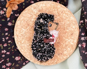 Hedgehog brooch, Hedgehog pin, Embroidered hedgehog, Beaded brooch, Beaded hedgehog, Gift for hedgehog lovers, Beaded jewelry