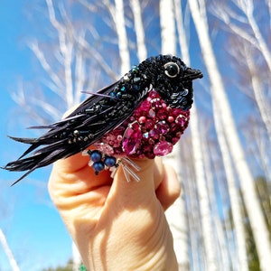 Bird pin brooch, Feather brooch pin, Crystal brooch, Bulk brooch, Womens brooch pin, Brooch for women, Modern brooch, Pink robin brooch image 7