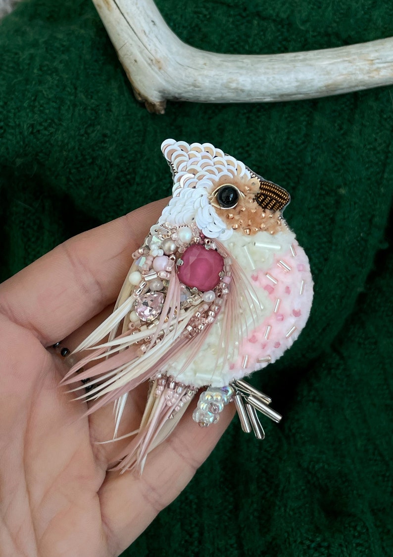 Pink pin, Pink bird, Feather jewelry, Bird brooch, Bird pin, Bird jewelry, Bird cute, Cardinal, Christmas gift, Brooch pin, Bird accessories image 3