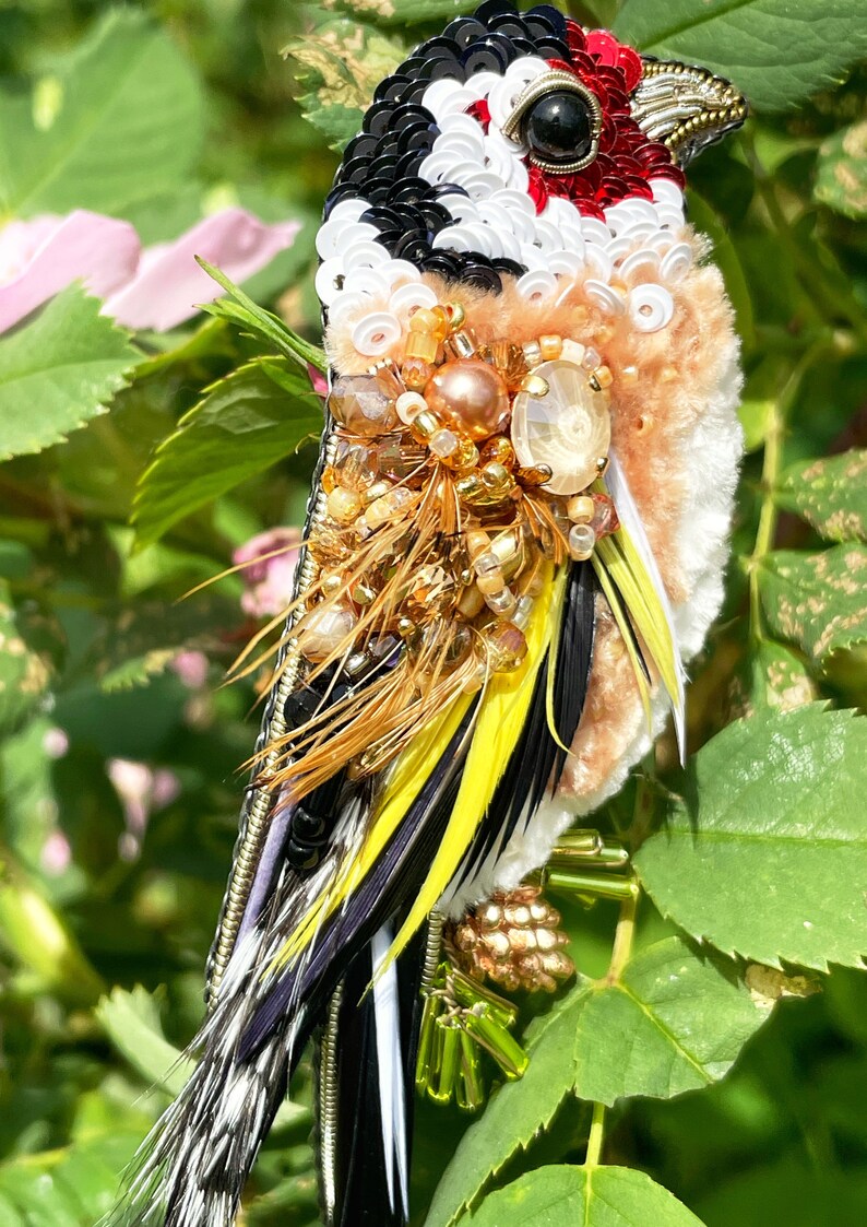 Bird pin brooch, Feather brooch pin, Crystal brooch, Bulk brooch, Womens brooch pin, Brooch for women, Modern brooch, Goldfinch brooch image 3