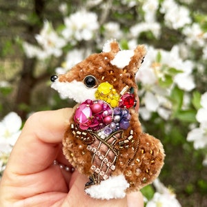 Fox pin, Ice cream jewelry, Cute fox, Beaded jewelry, Cute animal, Beaded animal, Beaded embroidery, Cute gift, Fox gift, Cute pin image 5