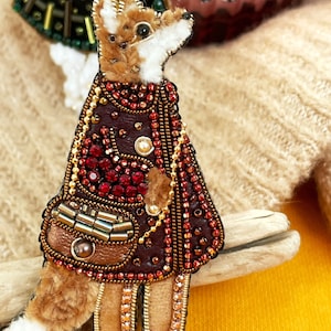 Broche renard, broche orange, bijoux perlés, bijoux animaux, bijoux de broderie, cadeau lié au renard, broche faite à la main, broche perlée image 10