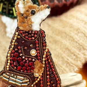 Broche renard, broche orange, bijoux perlés, bijoux animaux, bijoux de broderie, cadeau lié au renard, broche faite à la main, broche perlée image 5