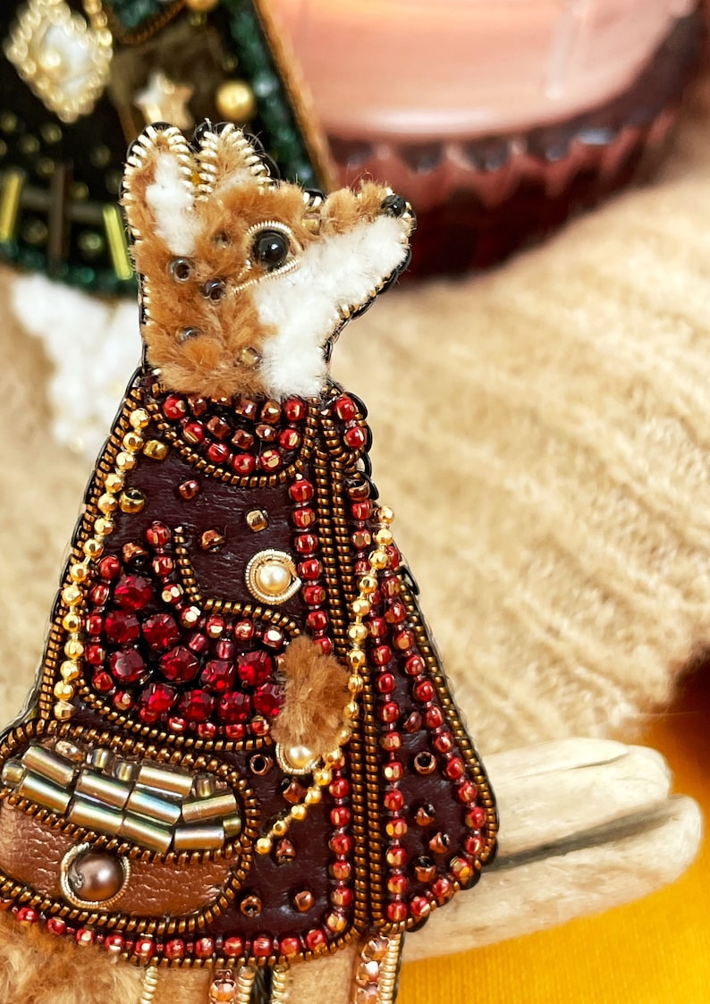 Broche renard, broche orange, bijoux perlés, bijoux animaux, bijoux de broderie, cadeau lié au renard, broche faite à la main, broche perlée image 5
