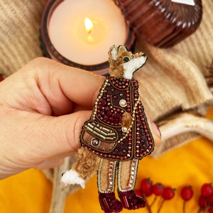 Broche renard, broche orange, bijoux perlés, bijoux animaux, bijoux de broderie, cadeau lié au renard, broche faite à la main, broche perlée image 9