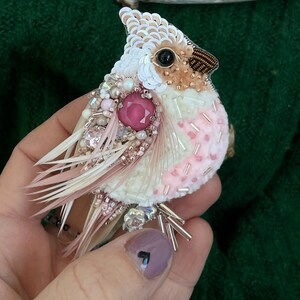 Pink pin, Pink bird, Feather jewelry, Bird brooch, Bird pin, Bird jewelry, Bird cute, Cardinal, Christmas gift, Brooch pin, Bird accessories image 2