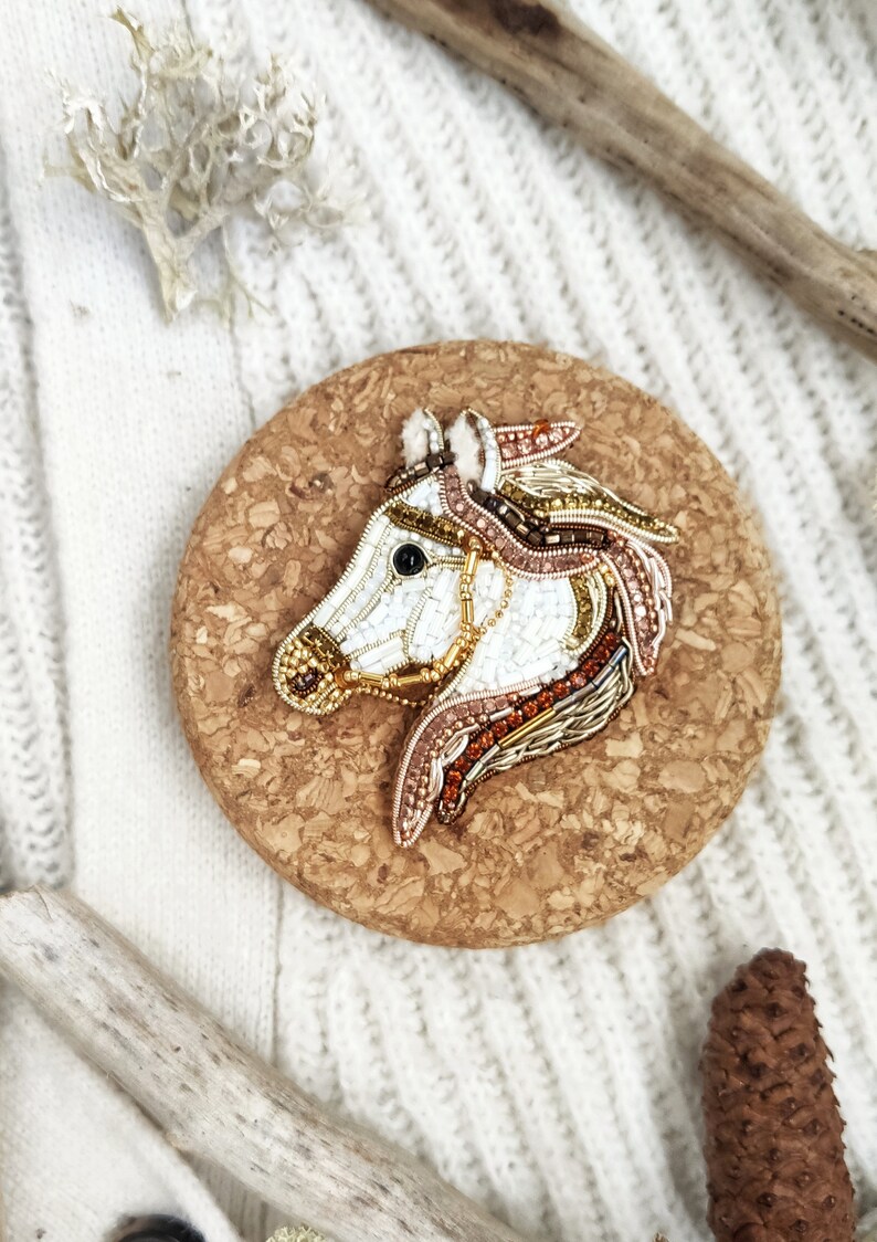 Horse lovers, Brooch horse, Horse brooch, Handmade brooch, Horse jewelry, Horse idea gift, Horse pin, Cute brooch, Cute jewelry, White horse image 3
