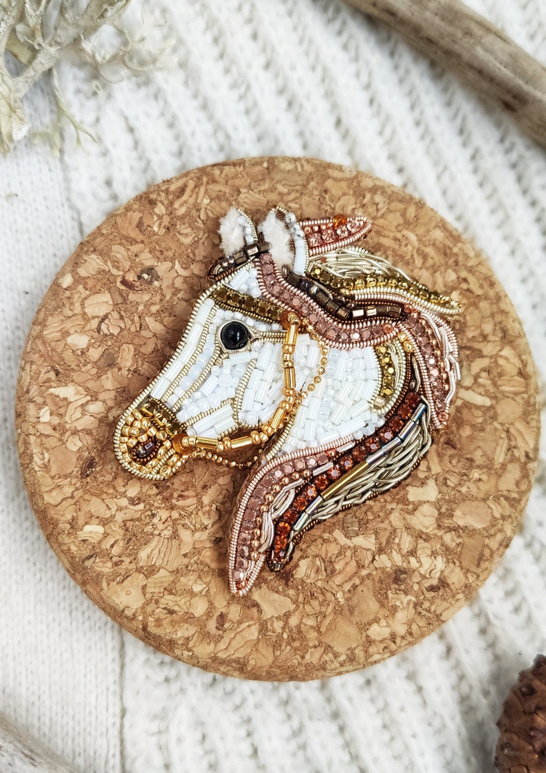 Horse lovers, Brooch horse, Horse brooch, Handmade brooch, Horse jewelry, Horse idea gift, Horse pin, Cute brooch, Cute jewelry, White horse image 4