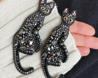 Cat brooch, Cat brooch pin, Beaded brooch, Flow, Bulk brooch, Black cat brooch, Handmade brooch, Gift for cat lovers, Flow cat, Straume