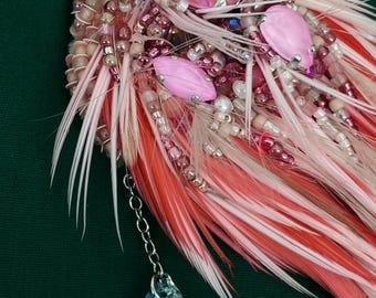 フラミンゴのブローチ、ビーズの鳥のピン、トロピカルブローチ、羽の