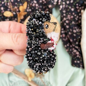 Hedgehog brooch, Hedgehog pin, Embroidered hedgehog, Beaded brooch, Beaded hedgehog, Gift for hedgehog lovers, Beaded jewelry image 2