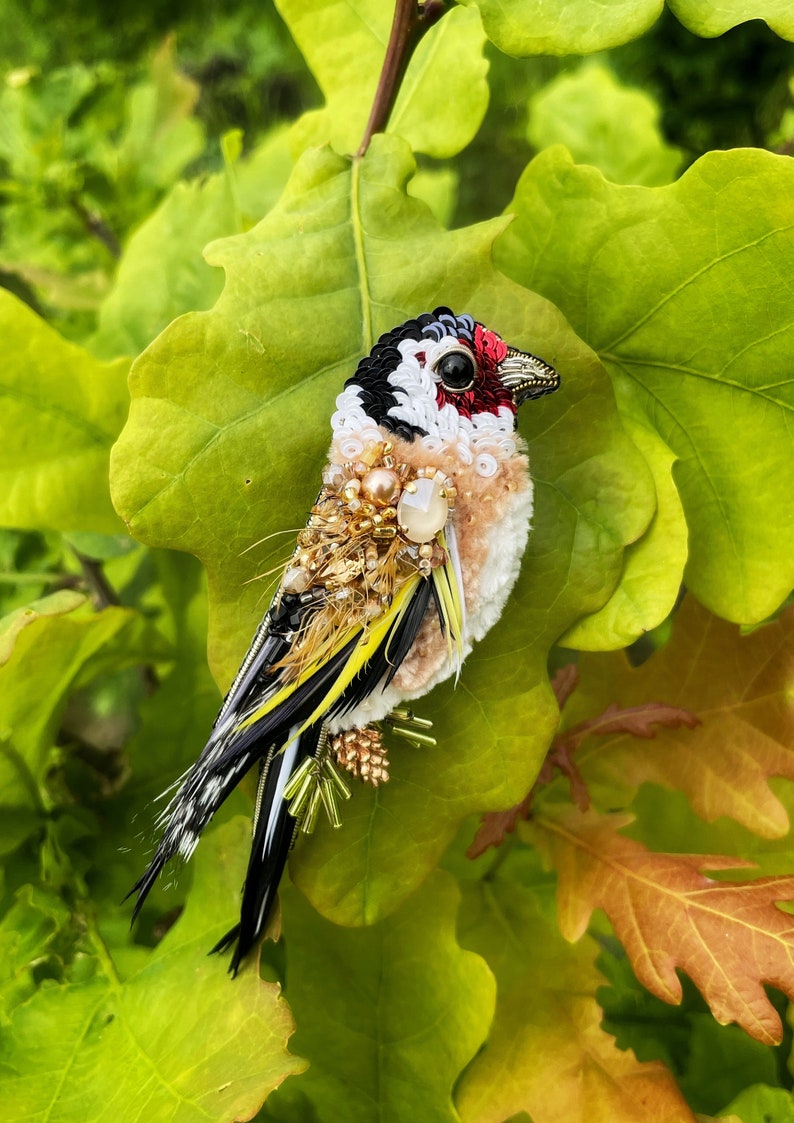 Bird pin brooch, Feather brooch pin, Crystal brooch, Bulk brooch, Womens brooch pin, Brooch for women, Modern brooch, Goldfinch brooch image 8