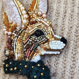 Fox pin, Fox jewelry, Cute fox, Beaded jewelry, Cute animal, Beaded animal, Beaded embroidery, Cute gift, Fox gift, Cute pin, Fennec image 3