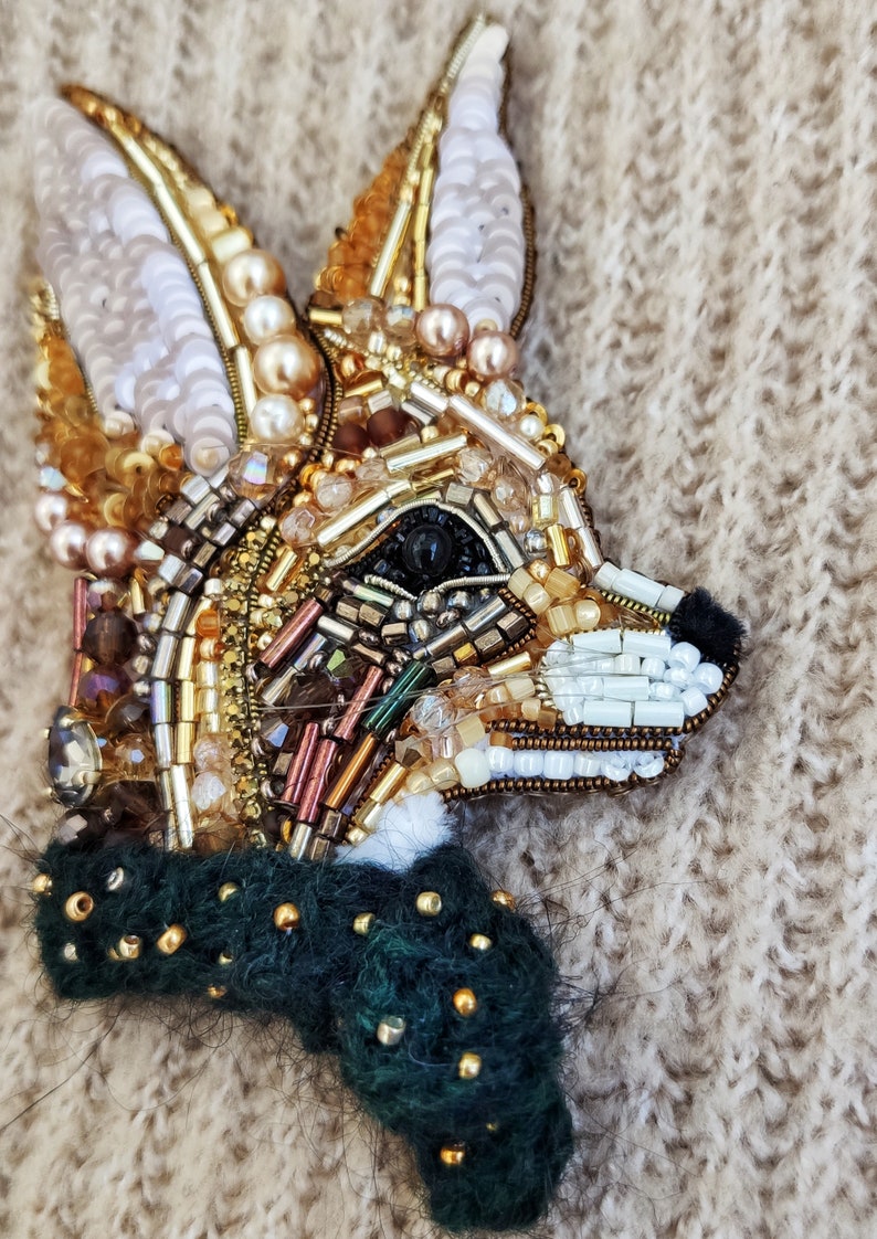 Fox pin, Fox jewelry, Cute fox, Beaded jewelry, Cute animal, Beaded animal, Beaded embroidery, Cute gift, Fox gift, Cute pin, Fennec image 3