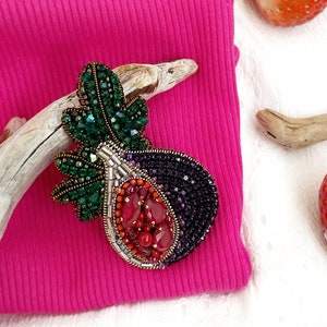 Figs, Fruit jewelry, Fruit accessories, Fruit gift, Fruit cute, Beaded fruit, Violet jewelry, Summer jewelry, Summer pin, Summer accessories image 2