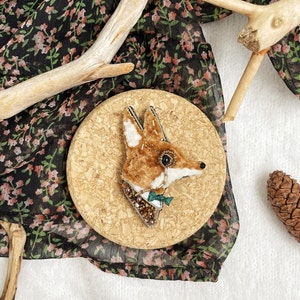 Fox brooch pin, Vintage fox brooch, Vintage animal brooch, Embroidery brooch, Unique fox gift, Fox jewelry, Cute fox, Fox pin, Fox gift image 2