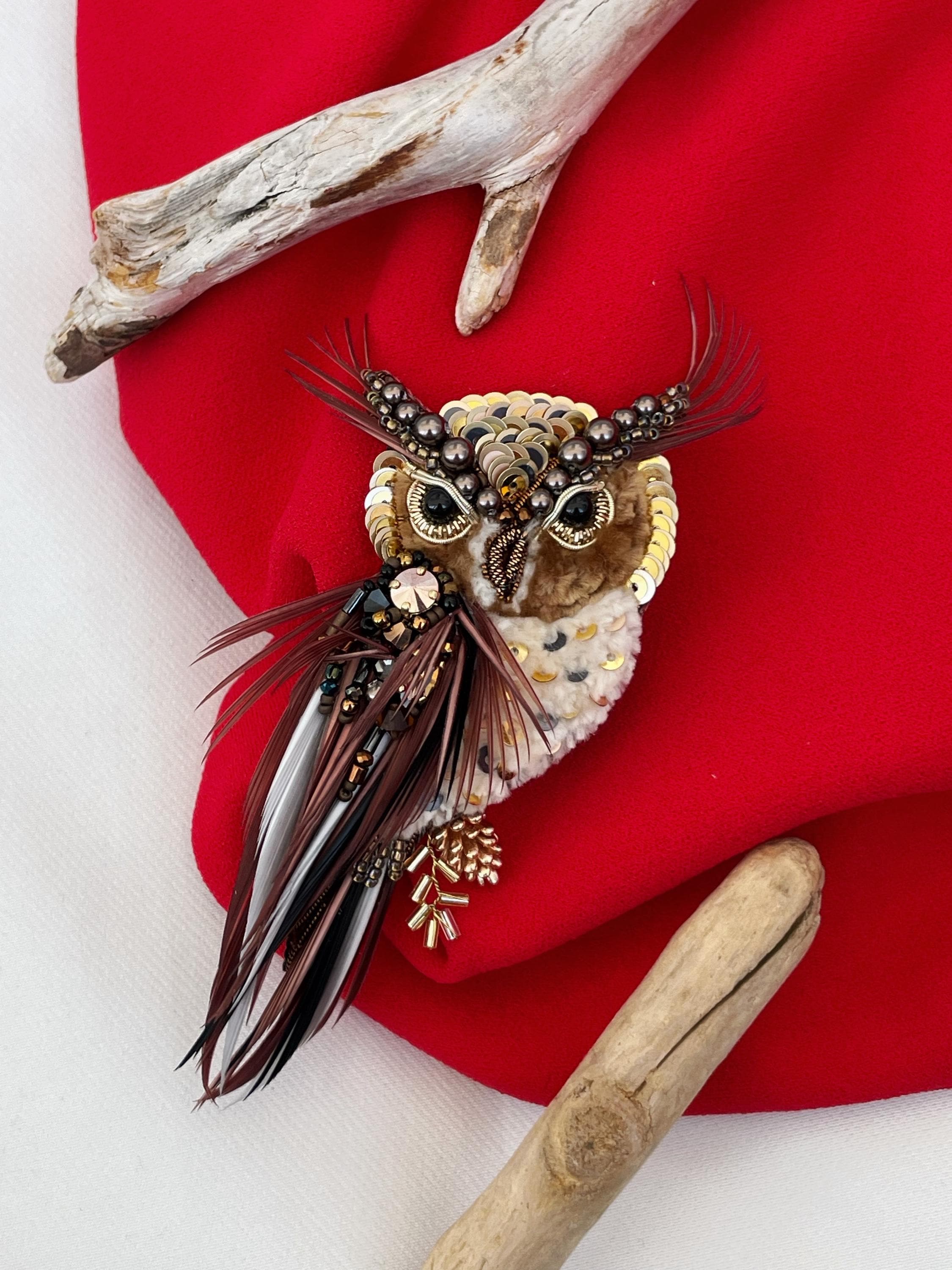 Broche Fabergé Style Hibou, Bijou Russe Doré, Perle Imitation, Unisexe