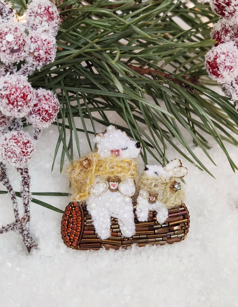 Cute animal gift, Winter brooch, Christmas brooch, Cute gift, Winter jewelry, Rabbit brooch, Bear brooch, Christmas gift, Cute rabbit brooch image 1
