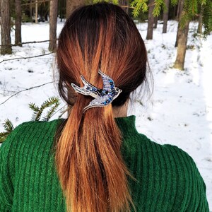 Hair Barrette, Bird Hair Barrette, Hair clip, Hair Accessory, Bird hair clip, Sparrow, Crystal hair Barrette, Sparrow jewelry, Bird jewelry image 2