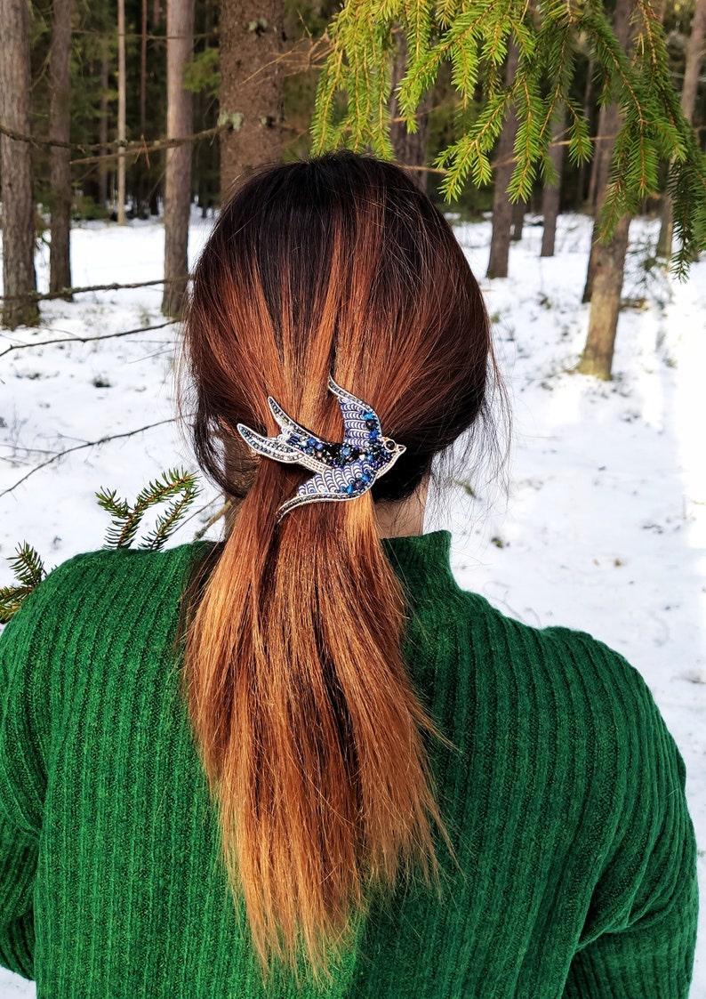 Hair Barrette, Bird Hair Barrette, Hair clip, Hair Accessory, Bird hair clip, Sparrow, Crystal hair Barrette, Sparrow jewelry, Bird jewelry image 2