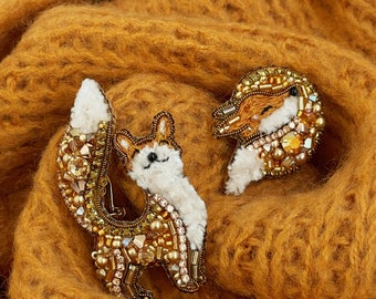 Fuchs Ohrringe, Fuchs Schmuck, Süße Ohrringe, Saatperlen Ohrringe, Goldperlen Ohrringe, Süßer Herbst, Herbst Ohrringe, Tier Ohrringe, Fuchs Geschenk