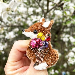 Fox pin, Ice cream jewelry, Cute fox, Beaded jewelry, Cute animal, Beaded animal, Beaded embroidery, Cute gift, Fox gift, Cute pin image 1