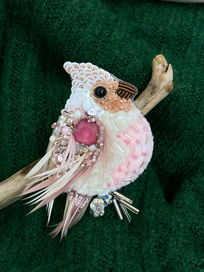 Pink pin, Pink bird, Feather jewelry, Bird brooch, Bird pin, Bird jewelry, Bird cute, Cardinal, Christmas gift, Brooch pin, Bird accessories image 5