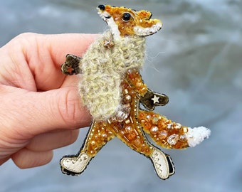 Fox jewelry, Fox pin, Cute gift, Animal pin, Christmas gift, Fluffy jewelry, Handmade brooch, Winter pin, Winter brooch, Cute fox