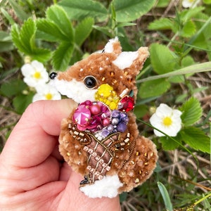 Fox pin, Ice cream jewelry, Cute fox, Beaded jewelry, Cute animal, Beaded animal, Beaded embroidery, Cute gift, Fox gift, Cute pin image 7