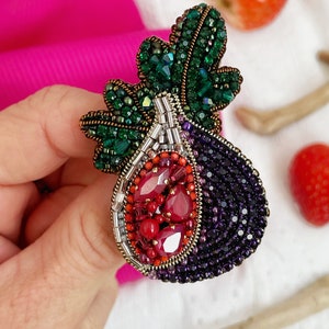 Figs, Fruit jewelry, Fruit accessories, Fruit gift, Fruit cute, Beaded fruit, Violet jewelry, Summer jewelry, Summer pin, Summer accessories, Figs pin, Figs brooch, Figs accessories, Fruit pin, Fruit brooch, Crystal fruit