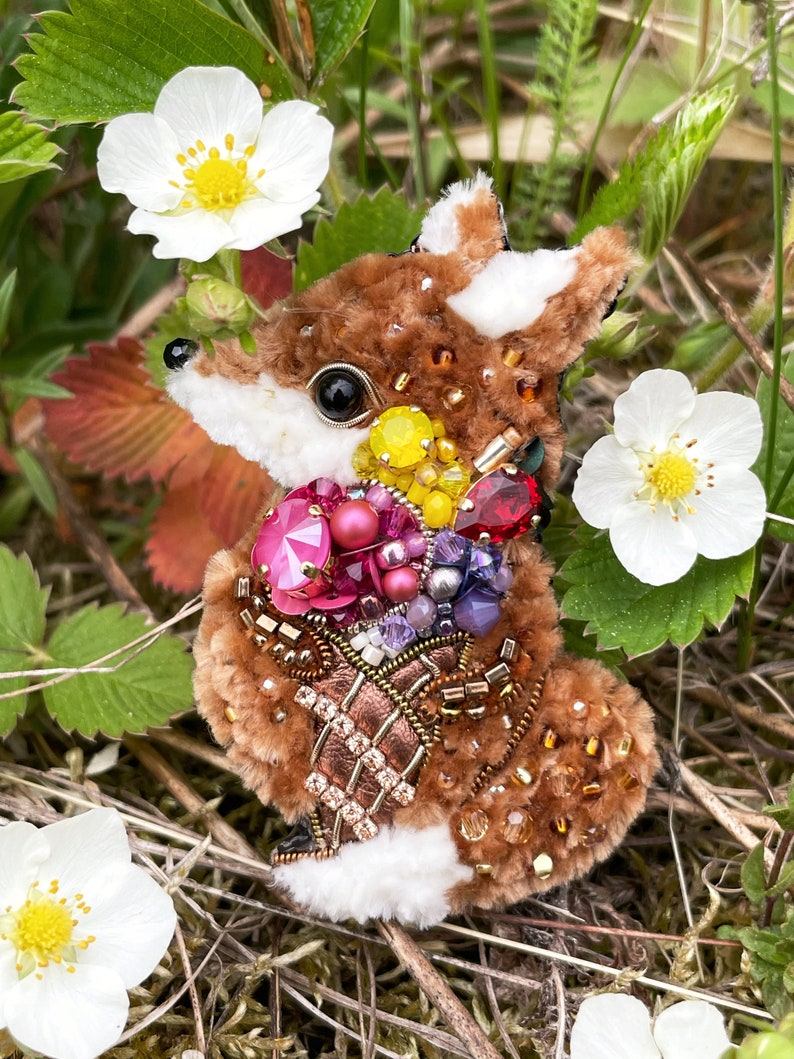 Fox pin, Ice cream jewelry, Cute fox, Beaded jewelry, Cute animal, Beaded animal, Beaded embroidery, Cute gift, Fox gift, Cute pin image 8