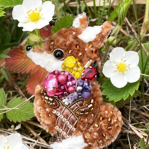 Fox pin, Ice cream jewelry, Cute fox, Beaded jewelry, Cute animal, Beaded animal, Beaded embroidery, Cute gift, Fox gift, Cute pin image 4