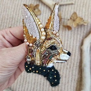 Fox pin, Fox jewelry, Cute fox, Beaded jewelry, Cute animal, Beaded animal, Beaded embroidery, Cute gift, Fox gift, Cute pin, Fennec image 2