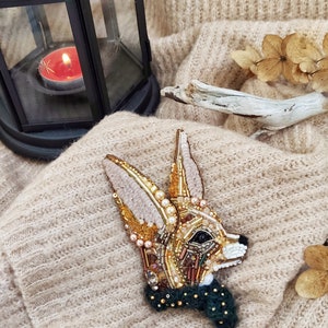 Fox pin, Fox jewelry, Cute fox, Beaded jewelry, Cute animal, Beaded animal, Beaded embroidery, Cute gift, Fox gift, Cute pin, Fennec image 8