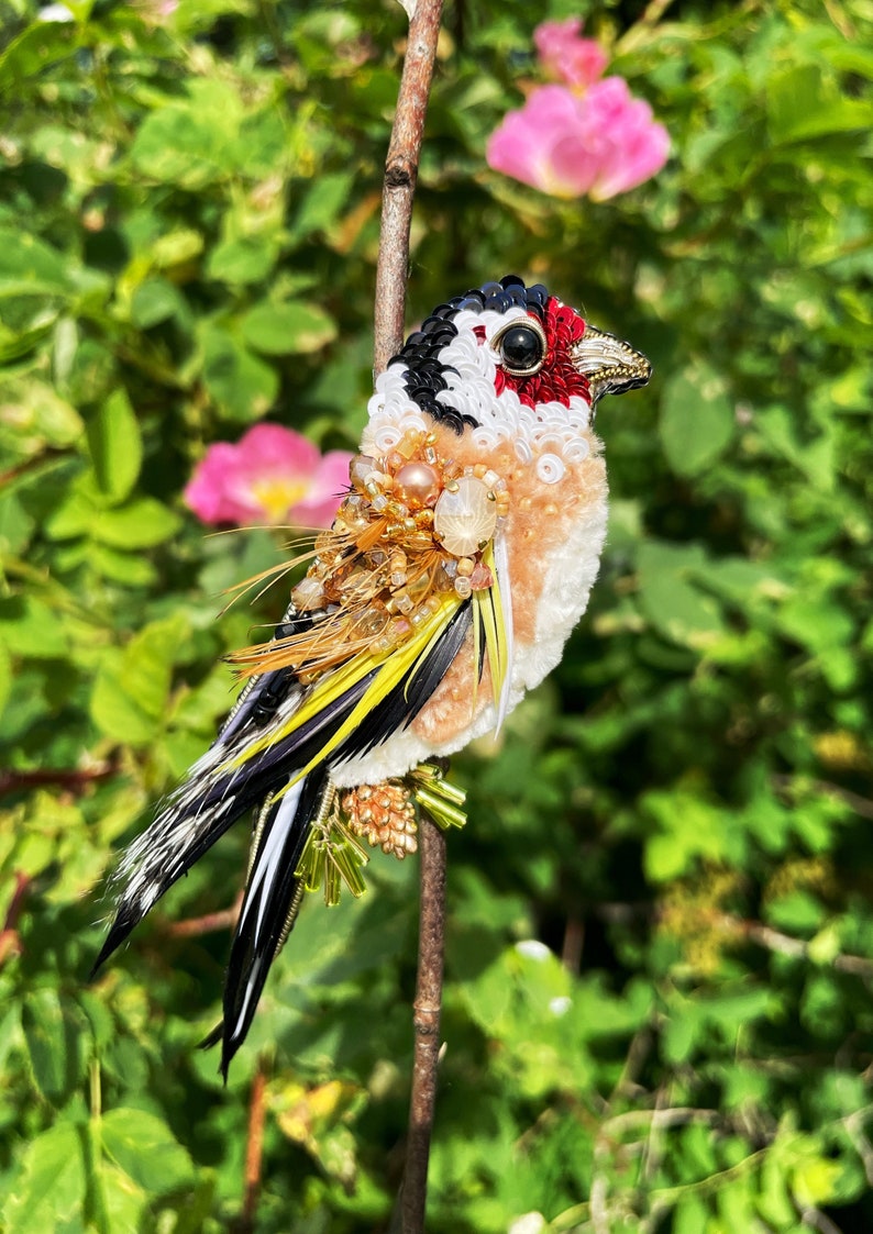 Bird pin brooch, Feather brooch pin, Crystal brooch, Bulk brooch, Womens brooch pin, Brooch for women, Modern brooch, Goldfinch brooch image 5