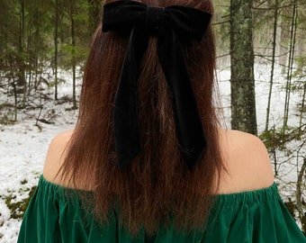 Black velvet bow, Cute black bow, Velvet hair bow, Large hair bow, Handmade hair bow, Hair barrette, Hair accessory for women