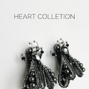 Black crystal earrings, Bug earrings, Beaded bug earrings, Insect earrings, Unique pearl earrings, Black bug earrings, Beaded bug earrings