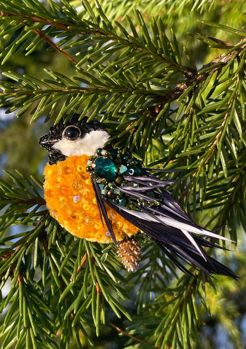 Bird pin brooch, Feather brooch pin, Crystal brooch, Bulk brooch, Womens brooch pin, Brooch for women, Modern brooch, Titmouse brooch image 7