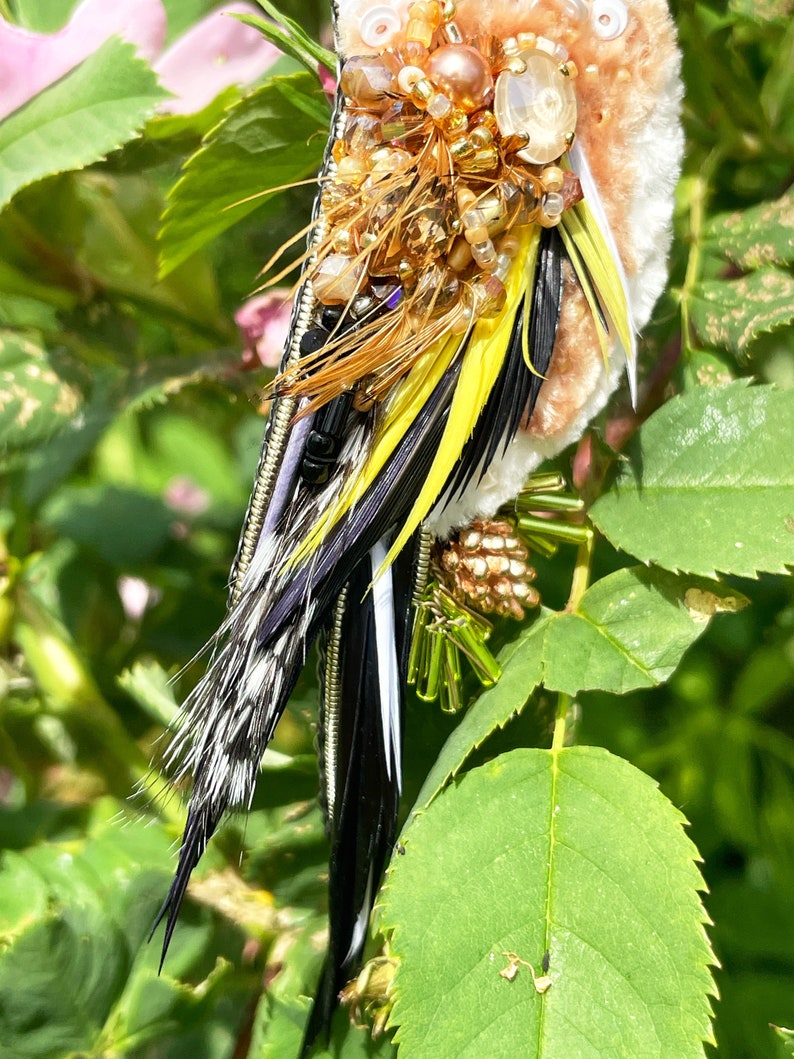 Bird pin brooch, Feather brooch pin, Crystal brooch, Bulk brooch, Womens brooch pin, Brooch for women, Modern brooch, Goldfinch brooch image 4