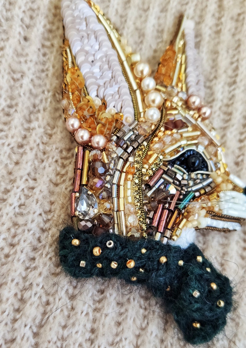 Fox pin, Fox jewelry, Cute fox, Beaded jewelry, Cute animal, Beaded animal, Beaded embroidery, Cute gift, Fox gift, Cute pin, Fennec image 9