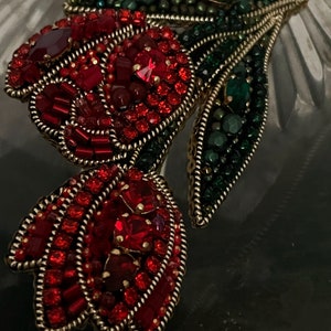 Red brooch pin, Flower brooch, Beaded flower brooch, Tulip brooch, Luxury pin, Beaded brooch, Crystal flower, Pearl Tulip, Embroidered Tulip image 8