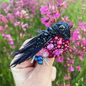 Bird pin brooch, Feather brooch pin, Crystal brooch, Bulk brooch, Womens brooch pin, Brooch for women, Modern brooch, Pink robin brooch image 8