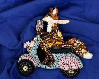 Fox jewelry, Fox pin, Cute gift, Animal pin, Vespa, Fluffy jewelry, Handmade brooch, Gold jewelry, Summer jewelry, Cute fox, Cute jewelry