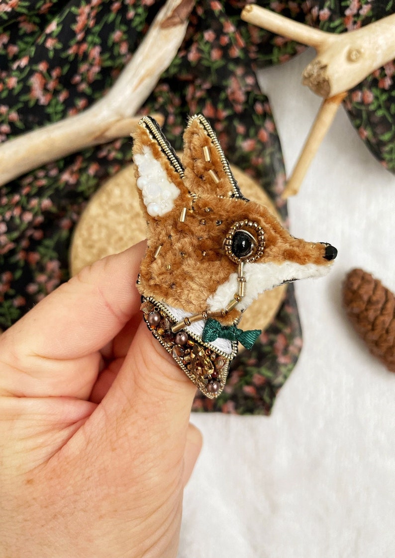 Fox brooch pin, Vintage fox brooch, Vintage animal brooch, Embroidery brooch, Unique fox gift, Fox jewelry, Cute fox, Fox pin, Fox gift, Cute animal, Animal brooch, Fluffy fox, Brooch fox, Cute jewelry, Mr fox, Fox pin, Cute pin