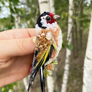 Bird pin brooch, Feather brooch pin, Crystal brooch, Bulk brooch, Womens brooch pin, Brooch for women, Modern brooch, Goldfinch brooch image 7