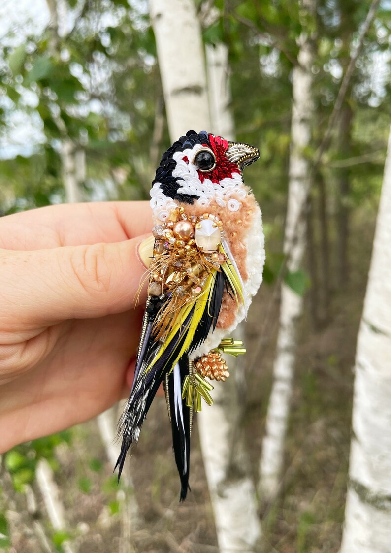 Bird pin brooch, Feather brooch pin, Crystal brooch, Bulk brooch, Womens brooch pin, Brooch for women, Modern brooch, Goldfinch brooch image 7