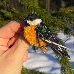 Bird pin brooch, Feather brooch pin, Crystal brooch, Bulk brooch, Womens brooch pin, Brooch for women, Modern brooch, Titmouse brooch image 6