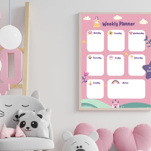 Kids&#39; weekly planner, Weekly schedule for kids, Printable planner for kids, Kids&#39; organisation, Planning for kids,Princess Planner